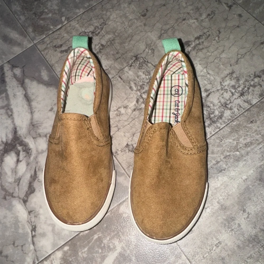 Cat & Jack Keagan Toddler Boys Tan Slip On Sneakers Size 9